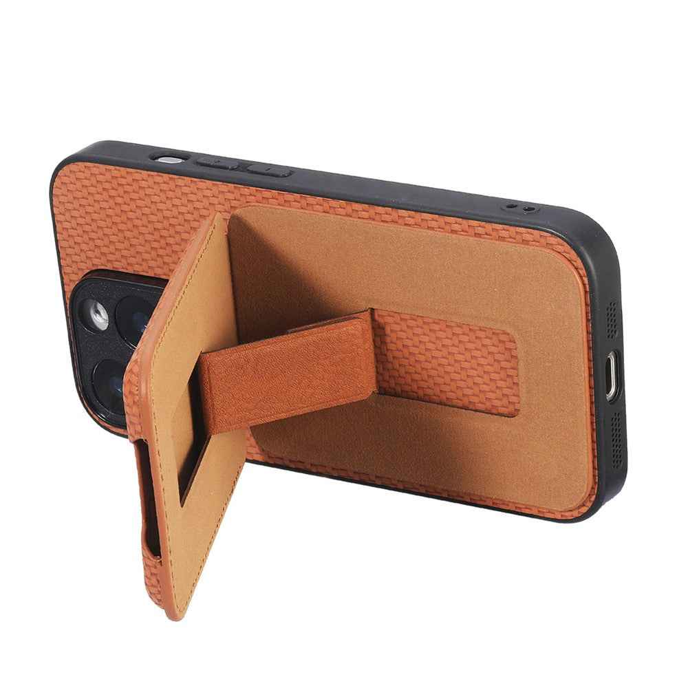 CASENEO C1-19 for Samsung Galaxy A57 5G Case Folding Kickstand Leather Back Cover Carbon Fiber Texture - Brown