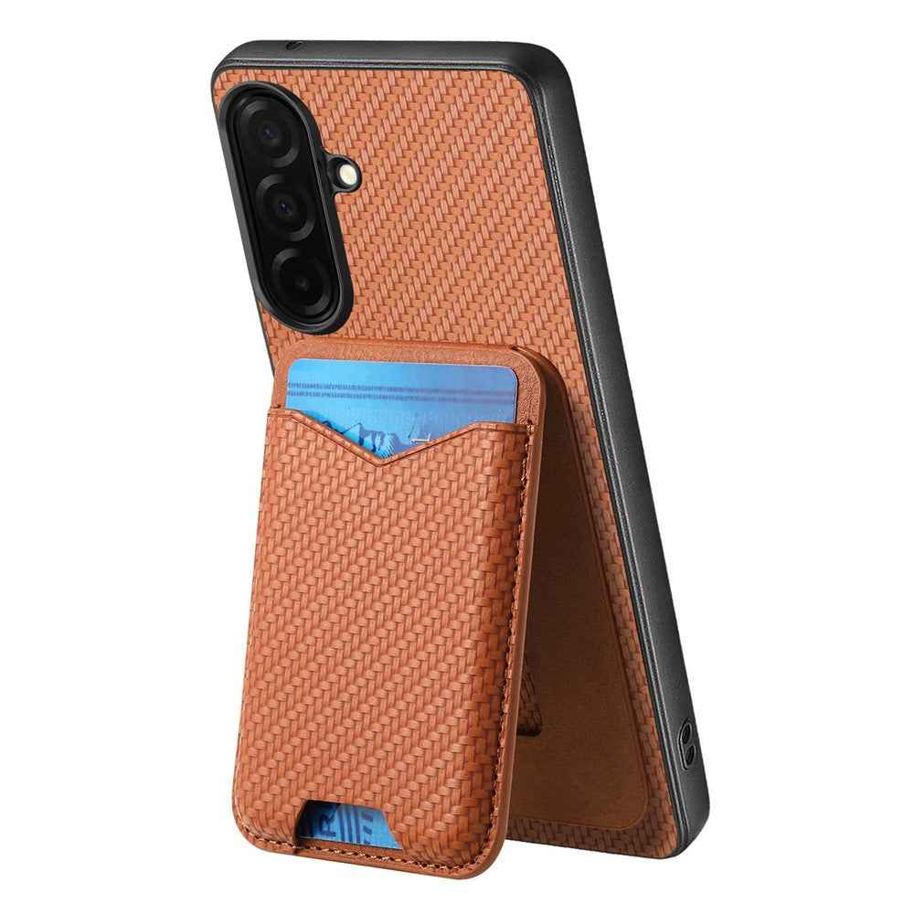 CASENEO C1-19 for Samsung Galaxy A57 5G Case Folding Kickstand Leather Back Cover Carbon Fiber Texture - Brown