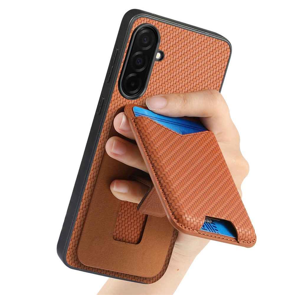 CASENEO C1-19 for Samsung Galaxy A57 5G Case Folding Kickstand Leather Back Cover Carbon Fiber Texture - Brown