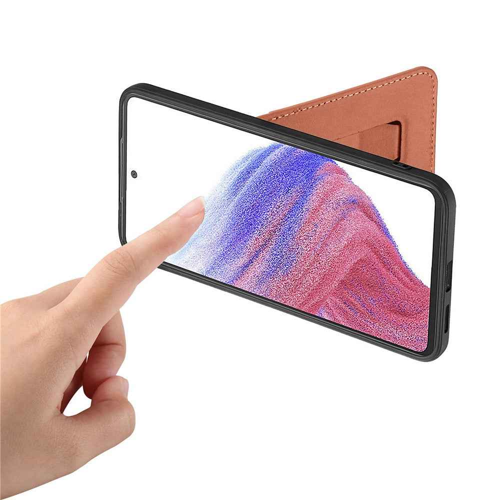 CASENEO C1-19 for Samsung Galaxy A57 5G Case Folding Kickstand Leather Back Cover Carbon Fiber Texture - Brown
