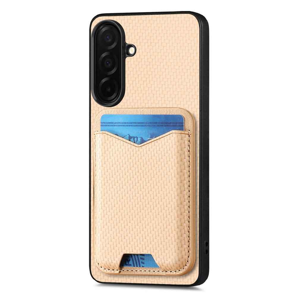 CASENEO C1-19 for Samsung Galaxy A57 5G Case Folding Kickstand Leather Back Cover Carbon Fiber Texture - Apricot