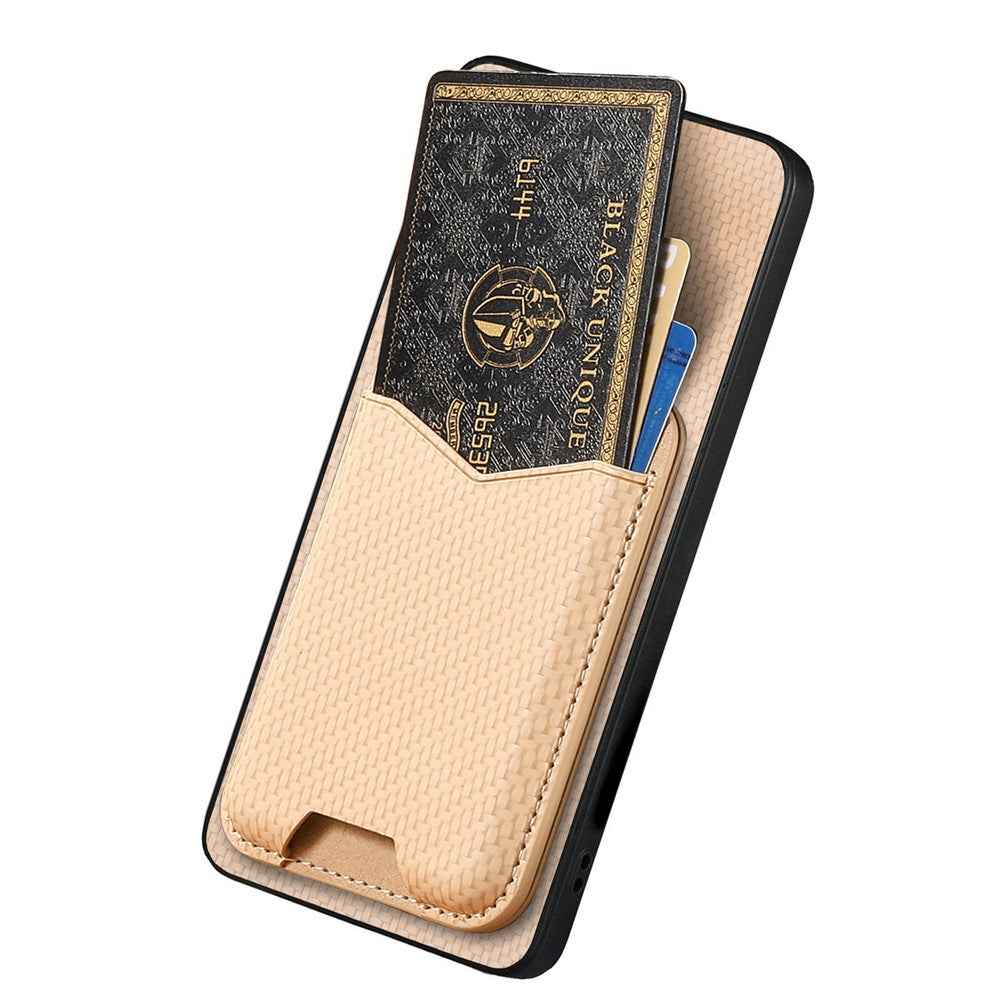 CASENEO C1-19 for Samsung Galaxy A57 5G Case Folding Kickstand Leather Back Cover Carbon Fiber Texture - Apricot