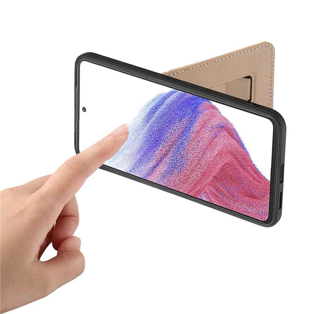 CASENEO C1-19 for Samsung Galaxy A57 5G Case Folding Kickstand Leather Back Cover Carbon Fiber Texture - Apricot