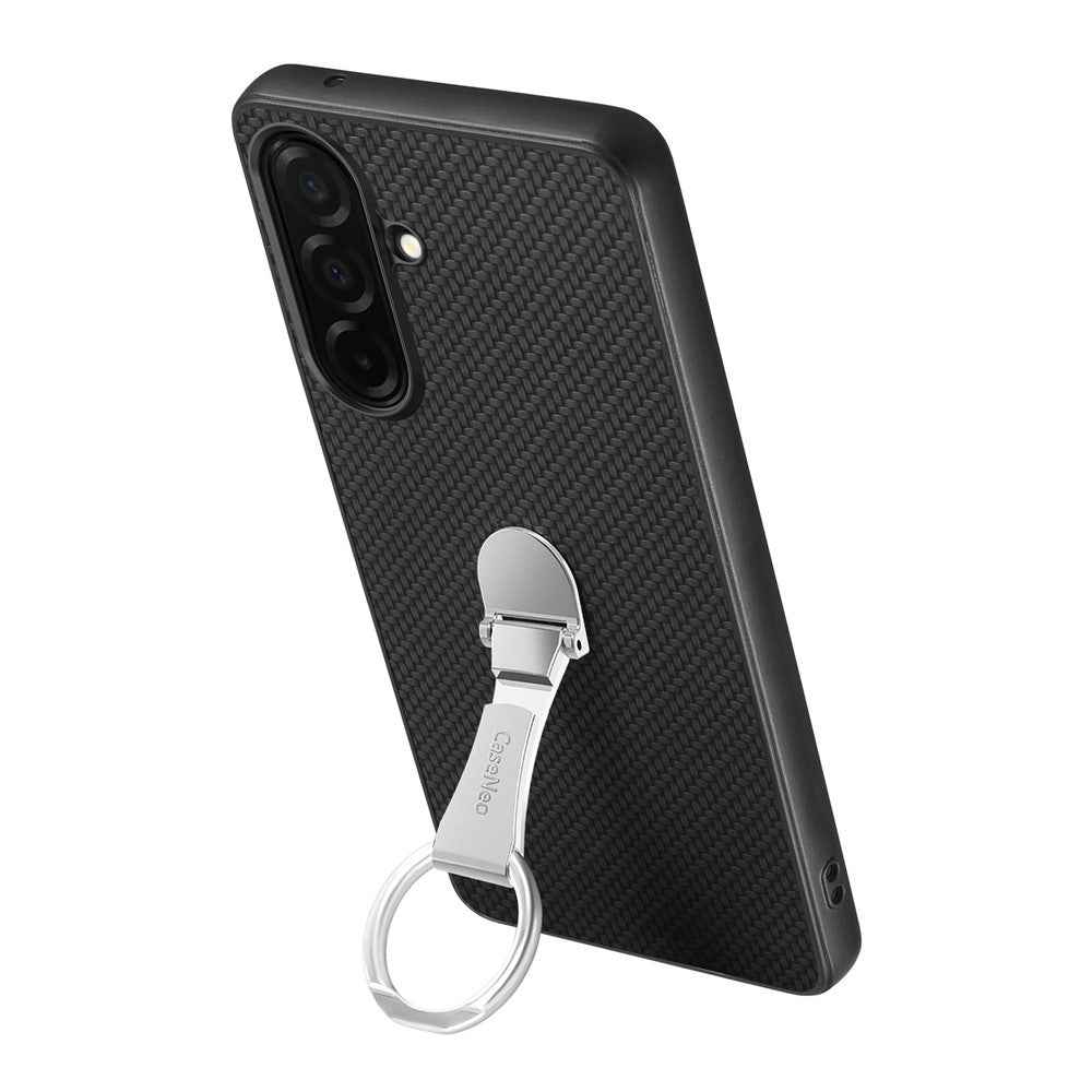 For Samsung Galaxy A57 5G Case Card Holder Kickstand Carbon Fiber Texture Back Cover - Black