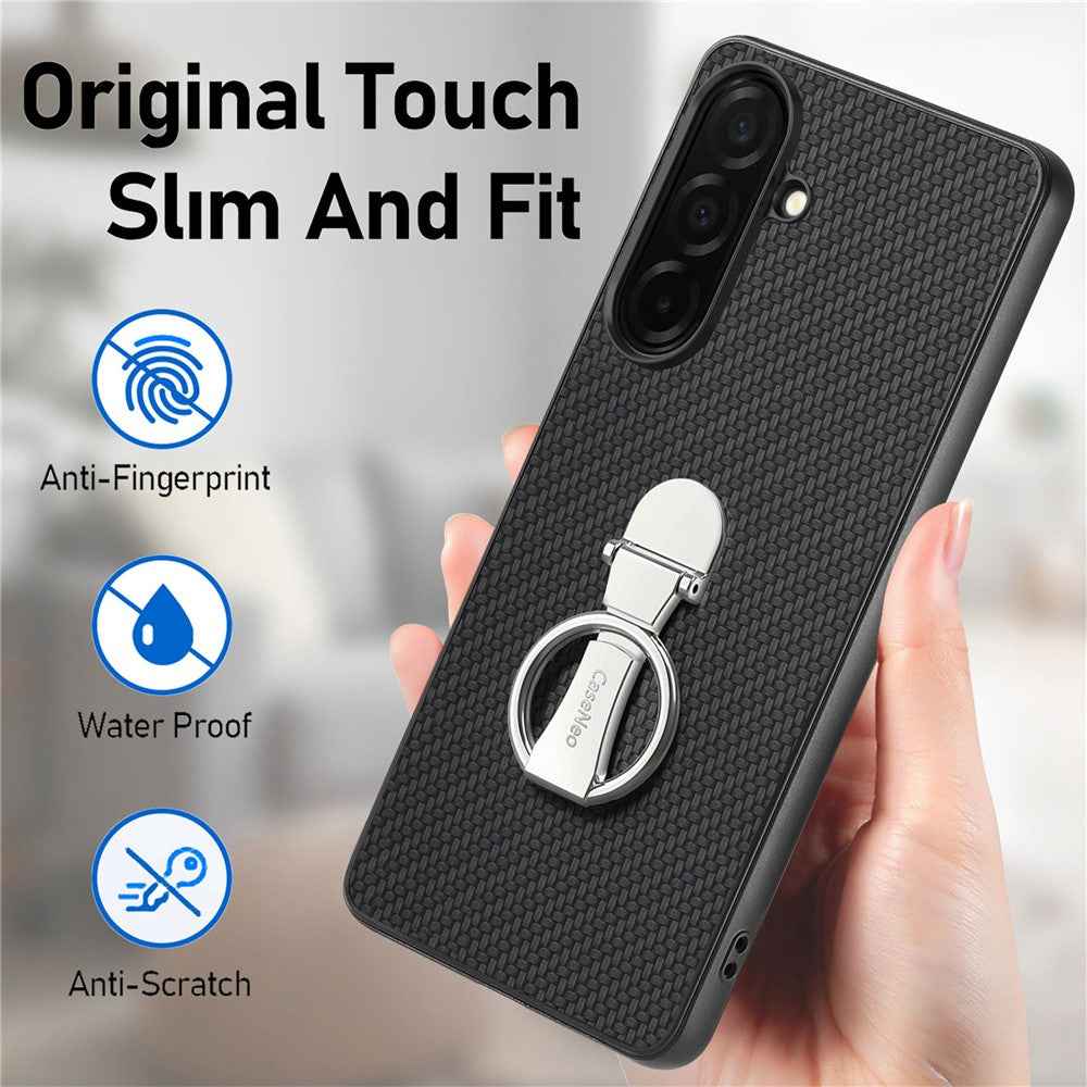 For Samsung Galaxy A57 5G Case Card Holder Kickstand Carbon Fiber Texture Back Cover - Black