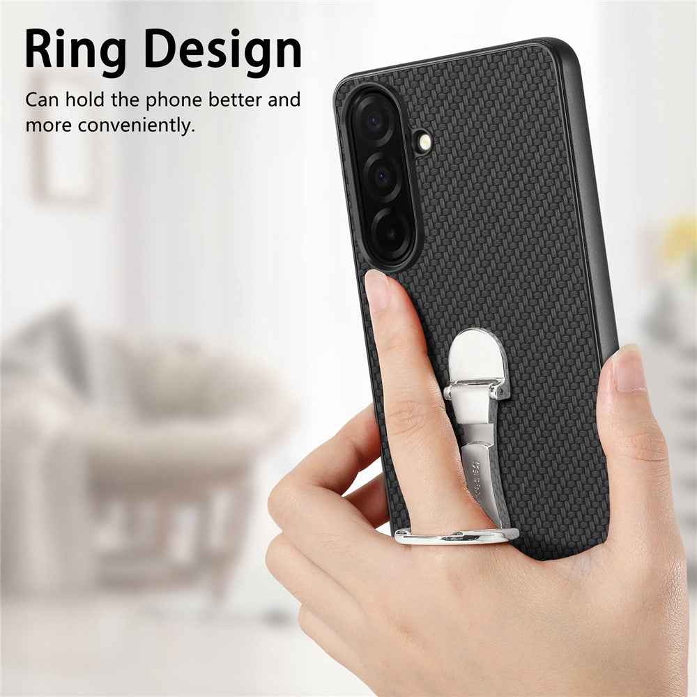 For Samsung Galaxy A57 5G Case Card Holder Kickstand Carbon Fiber Texture Back Cover - Black