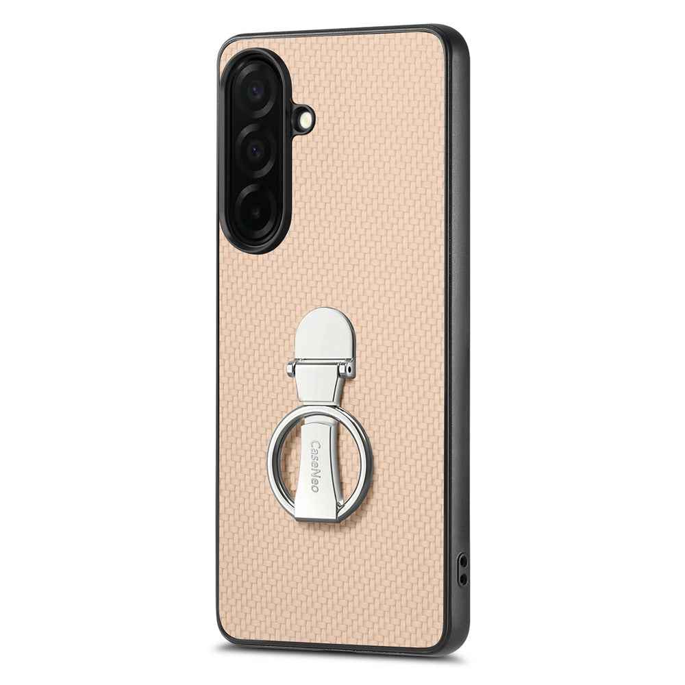 For Samsung Galaxy A57 5G Case Card Holder Kickstand Carbon Fiber Texture Back Cover - Khaki