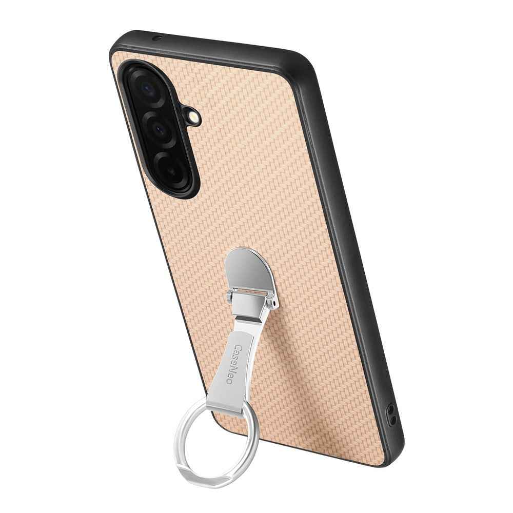 For Samsung Galaxy A57 5G Case Card Holder Kickstand Carbon Fiber Texture Back Cover - Khaki