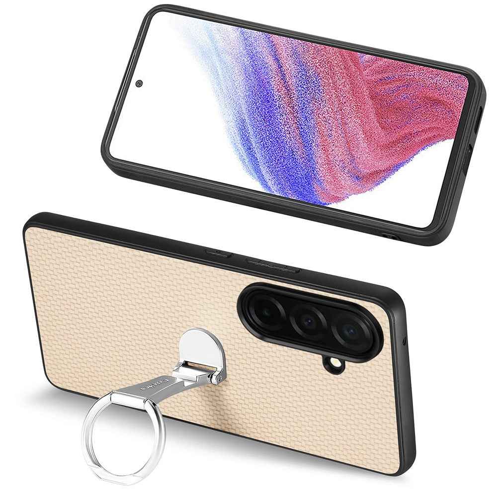 For Samsung Galaxy A57 5G Case Card Holder Kickstand Carbon Fiber Texture Back Cover - Khaki
