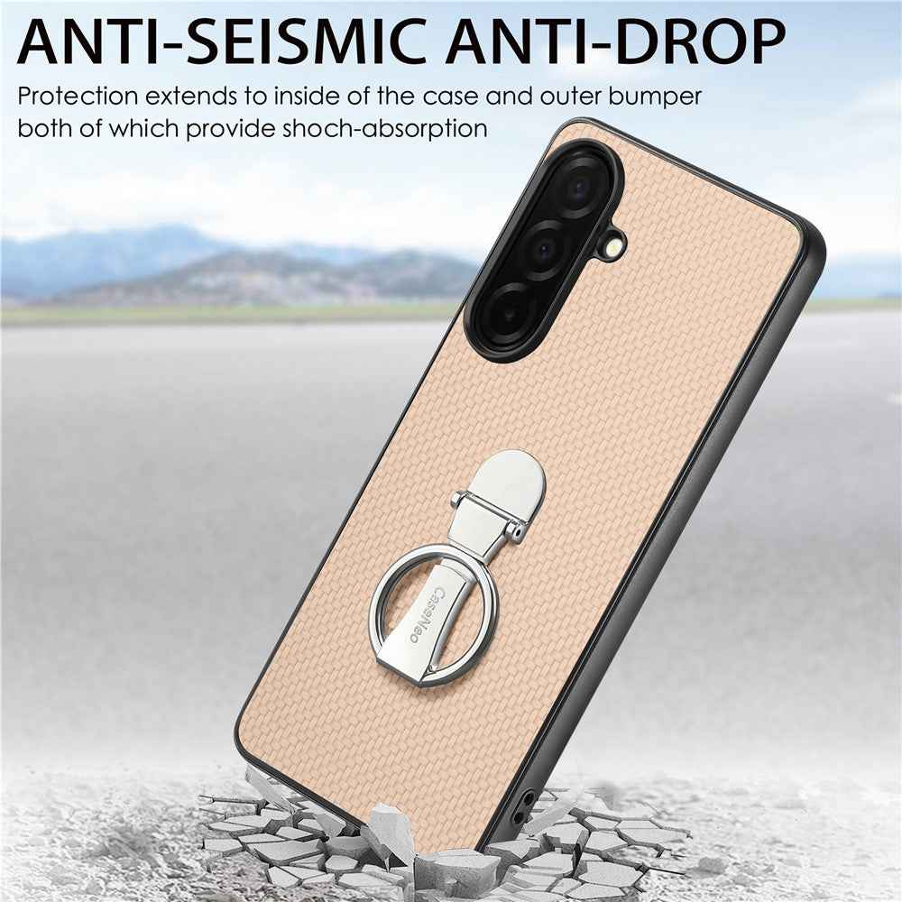 For Samsung Galaxy A57 5G Case Card Holder Kickstand Carbon Fiber Texture Back Cover - Khaki