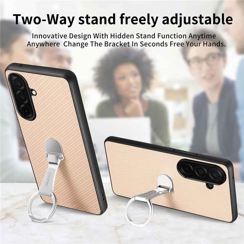 For Samsung Galaxy A57 5G Case Card Holder Kickstand Carbon Fiber Texture Back Cover - Khaki