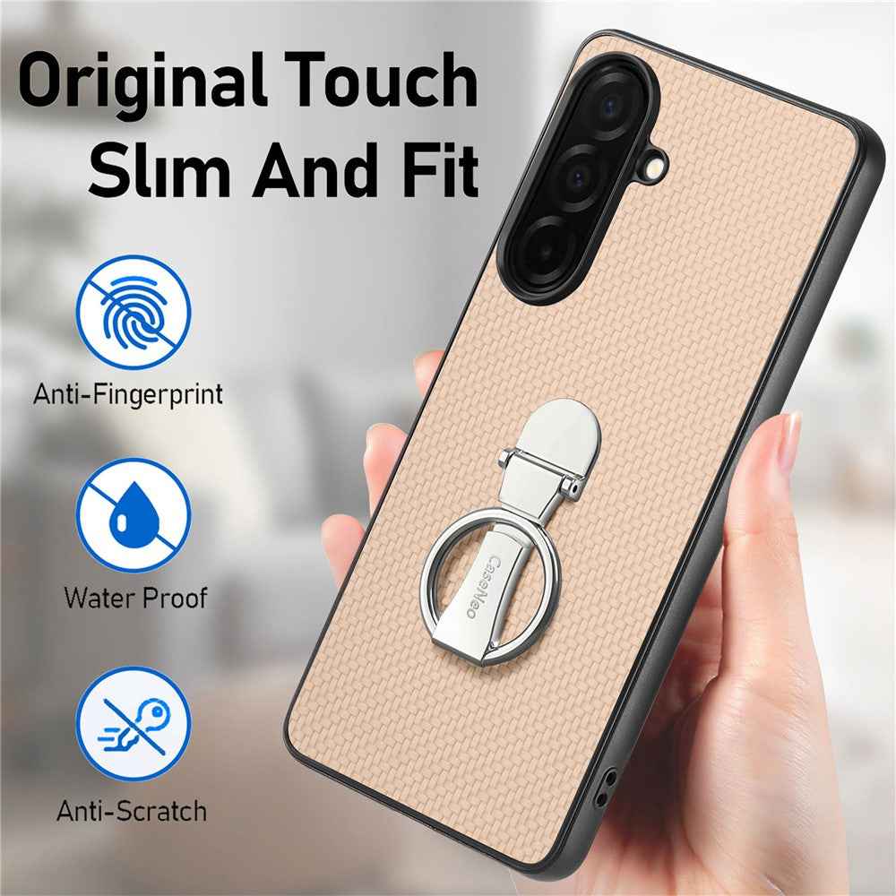 For Samsung Galaxy A57 5G Case Card Holder Kickstand Carbon Fiber Texture Back Cover - Khaki