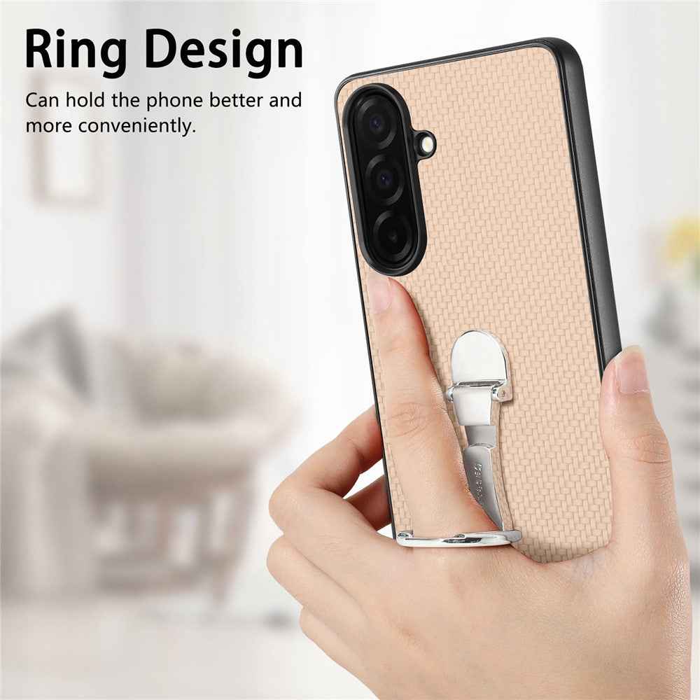 For Samsung Galaxy A57 5G Case Card Holder Kickstand Carbon Fiber Texture Back Cover - Khaki