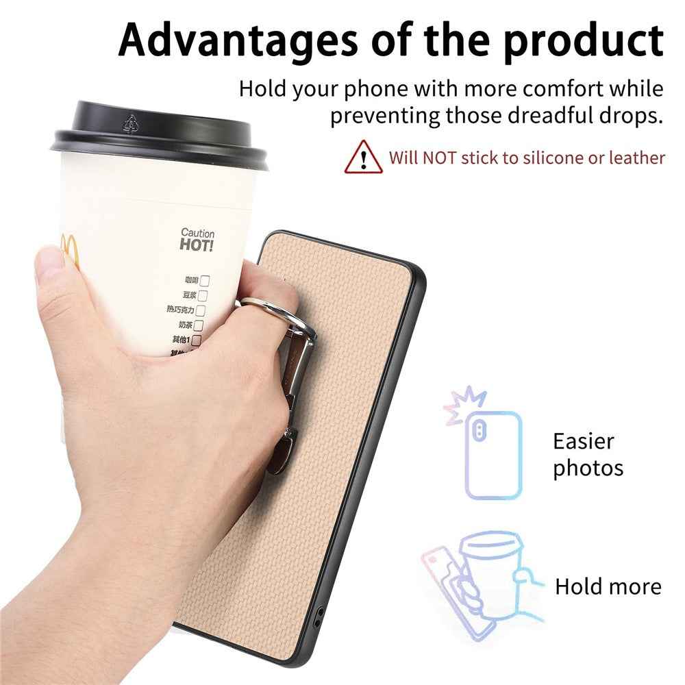 For Samsung Galaxy A57 5G Case Card Holder Kickstand Carbon Fiber Texture Back Cover - Khaki