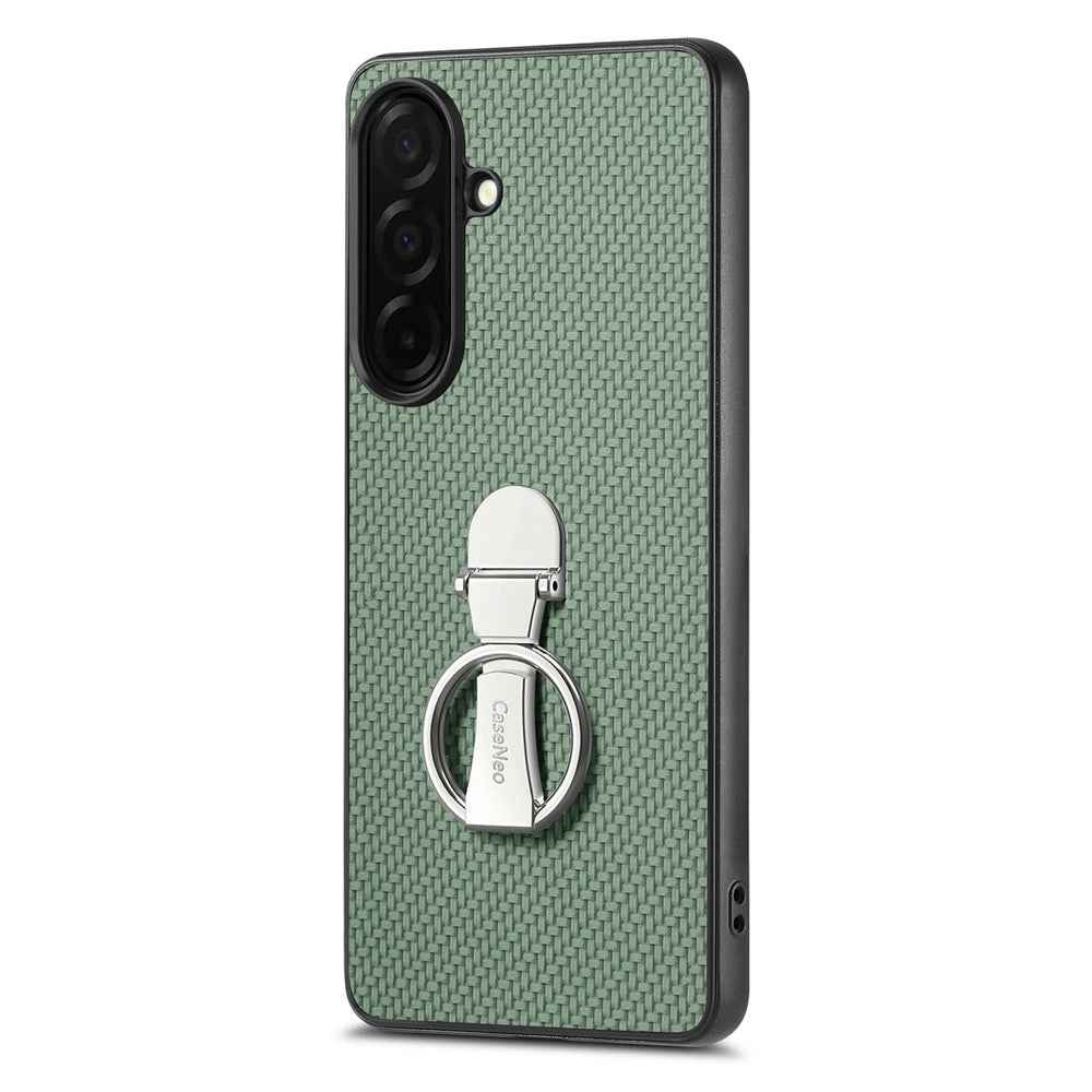 For Samsung Galaxy A57 5G Case Card Holder Kickstand Carbon Fiber Texture Back Cover - Green