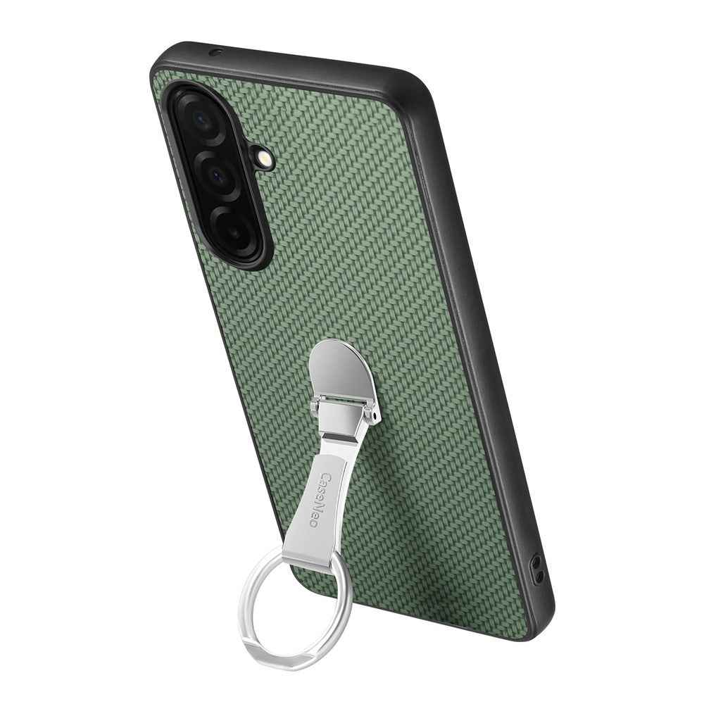 For Samsung Galaxy A57 5G Case Card Holder Kickstand Carbon Fiber Texture Back Cover - Green