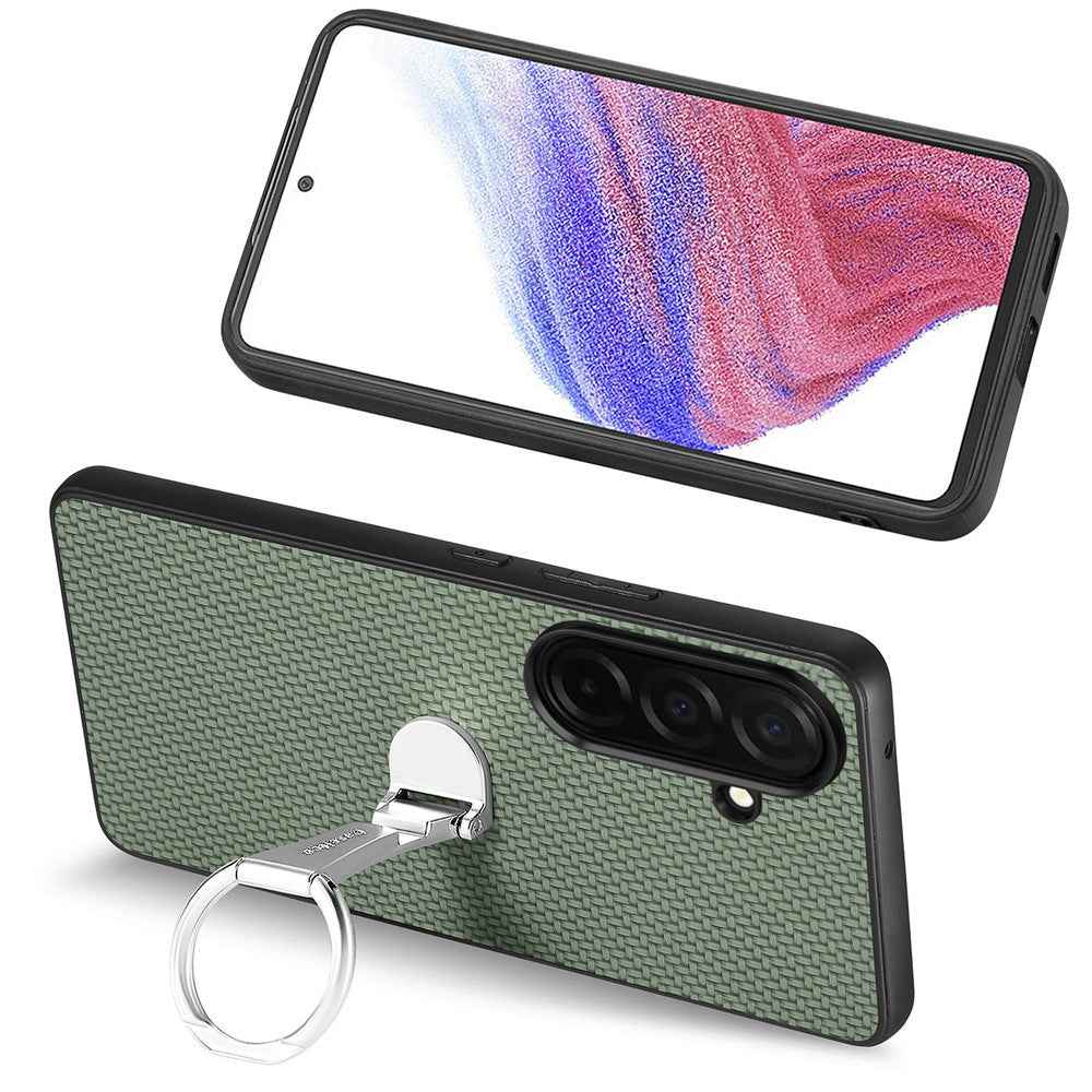 For Samsung Galaxy A57 5G Case Card Holder Kickstand Carbon Fiber Texture Back Cover - Green