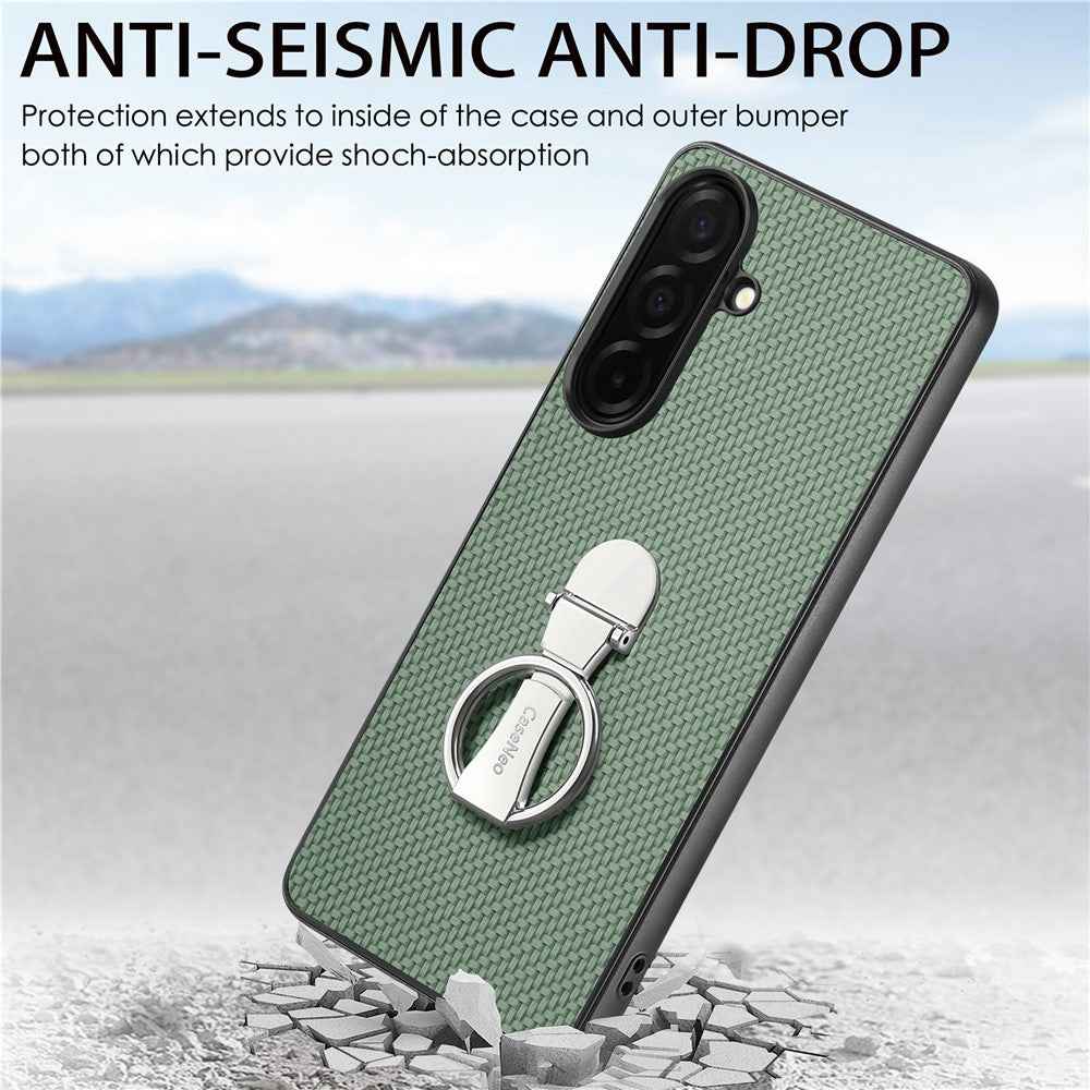 For Samsung Galaxy A57 5G Case Card Holder Kickstand Carbon Fiber Texture Back Cover - Green