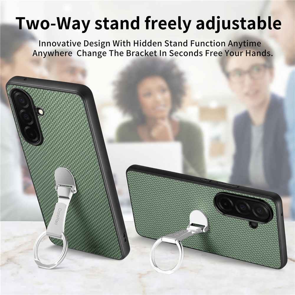 For Samsung Galaxy A57 5G Case Card Holder Kickstand Carbon Fiber Texture Back Cover - Green
