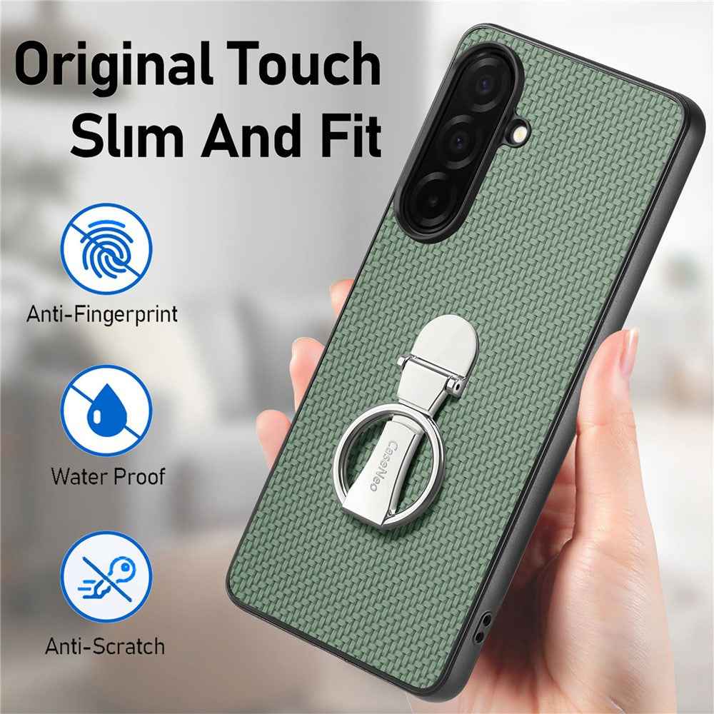 For Samsung Galaxy A57 5G Case Card Holder Kickstand Carbon Fiber Texture Back Cover - Green