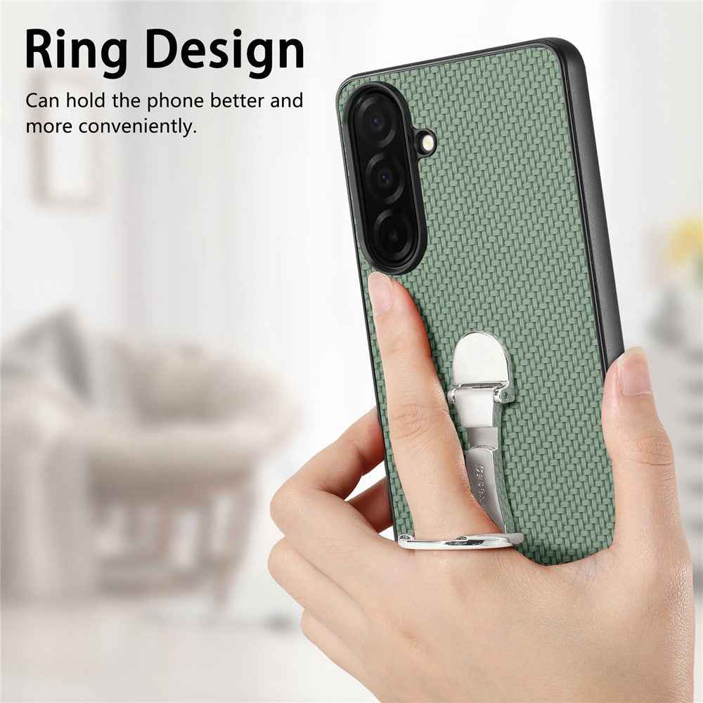 For Samsung Galaxy A57 5G Case Card Holder Kickstand Carbon Fiber Texture Back Cover - Green