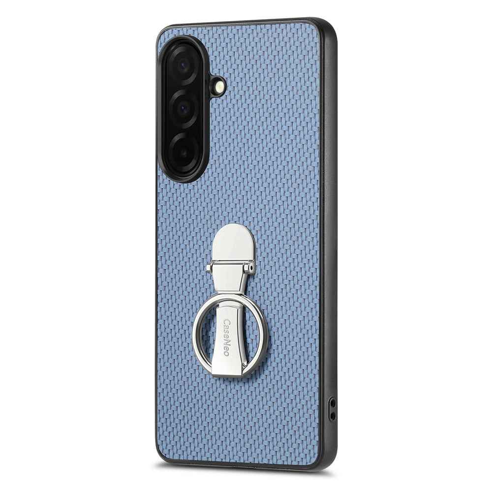 For Samsung Galaxy A57 5G Case Card Holder Kickstand Carbon Fiber Texture Back Cover - Blue