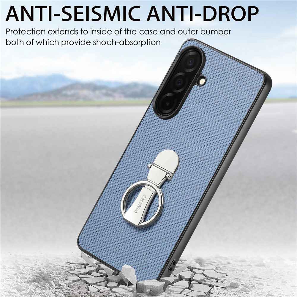 For Samsung Galaxy A57 5G Case Card Holder Kickstand Carbon Fiber Texture Back Cover - Blue