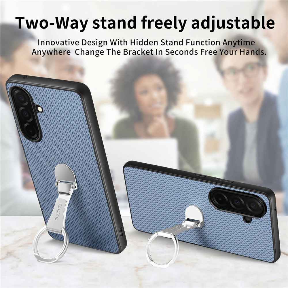 For Samsung Galaxy A57 5G Case Card Holder Kickstand Carbon Fiber Texture Back Cover - Blue
