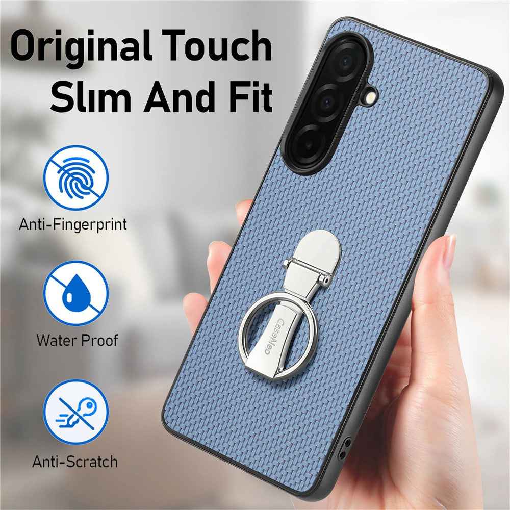 For Samsung Galaxy A57 5G Case Card Holder Kickstand Carbon Fiber Texture Back Cover - Blue