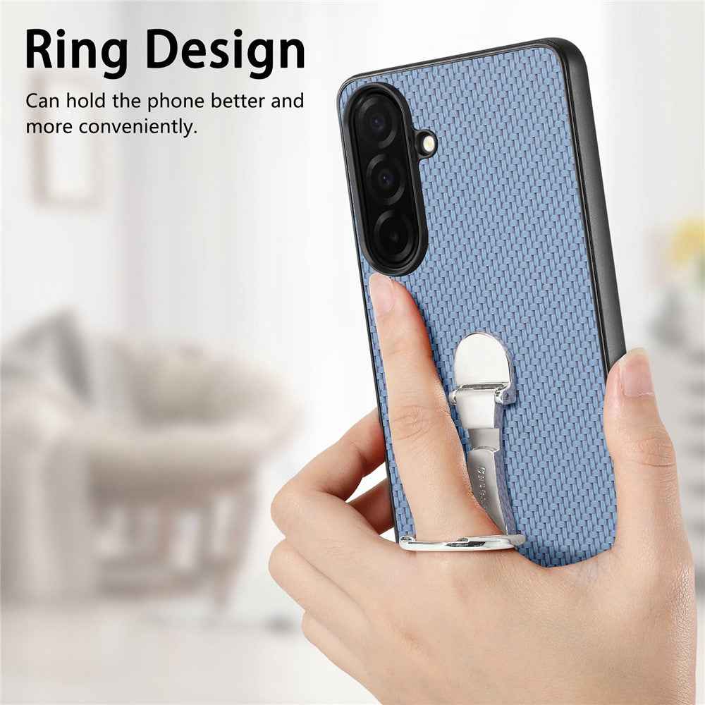 For Samsung Galaxy A57 5G Case Card Holder Kickstand Carbon Fiber Texture Back Cover - Blue