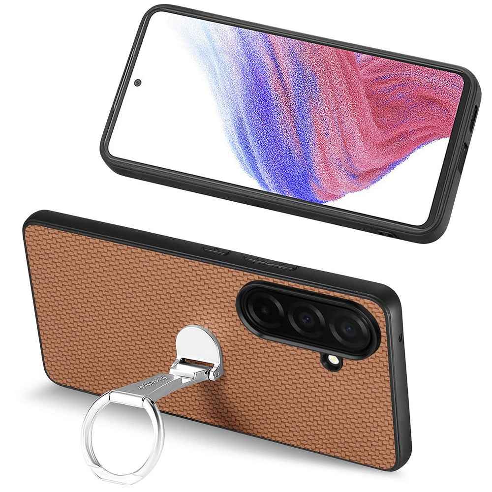 For Samsung Galaxy A57 5G Case Card Holder Kickstand Carbon Fiber Texture Back Cover - Brown