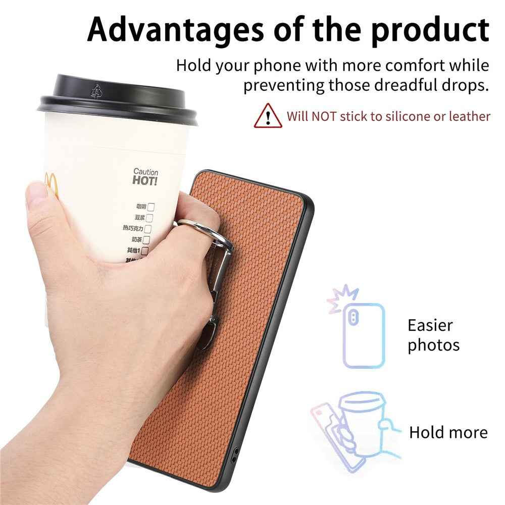 For Samsung Galaxy A57 5G Case Card Holder Kickstand Carbon Fiber Texture Back Cover - Brown