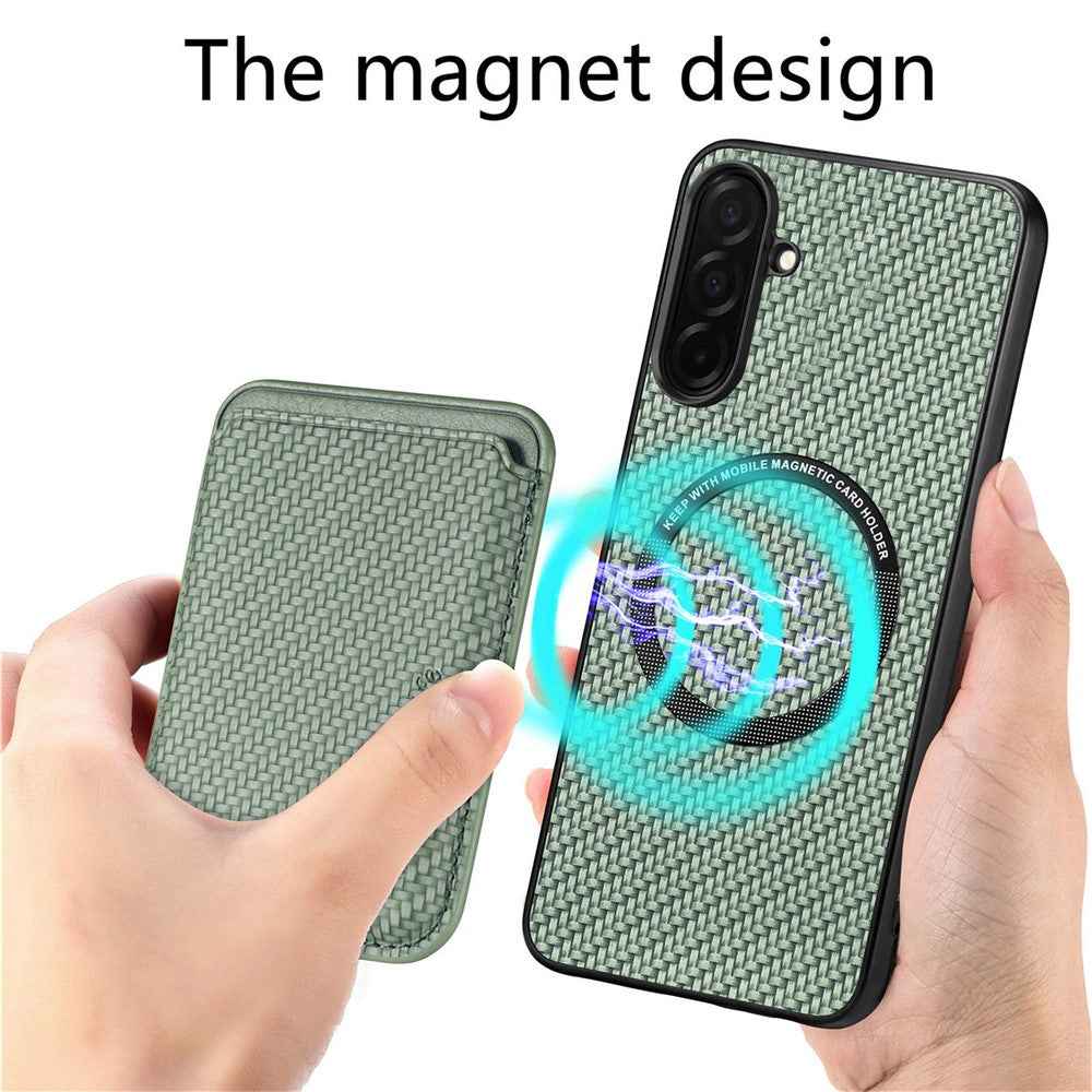 For Samsung Galaxy A57 5G Magnetic Case Detachable Card Holder Phone Back Cover - Green