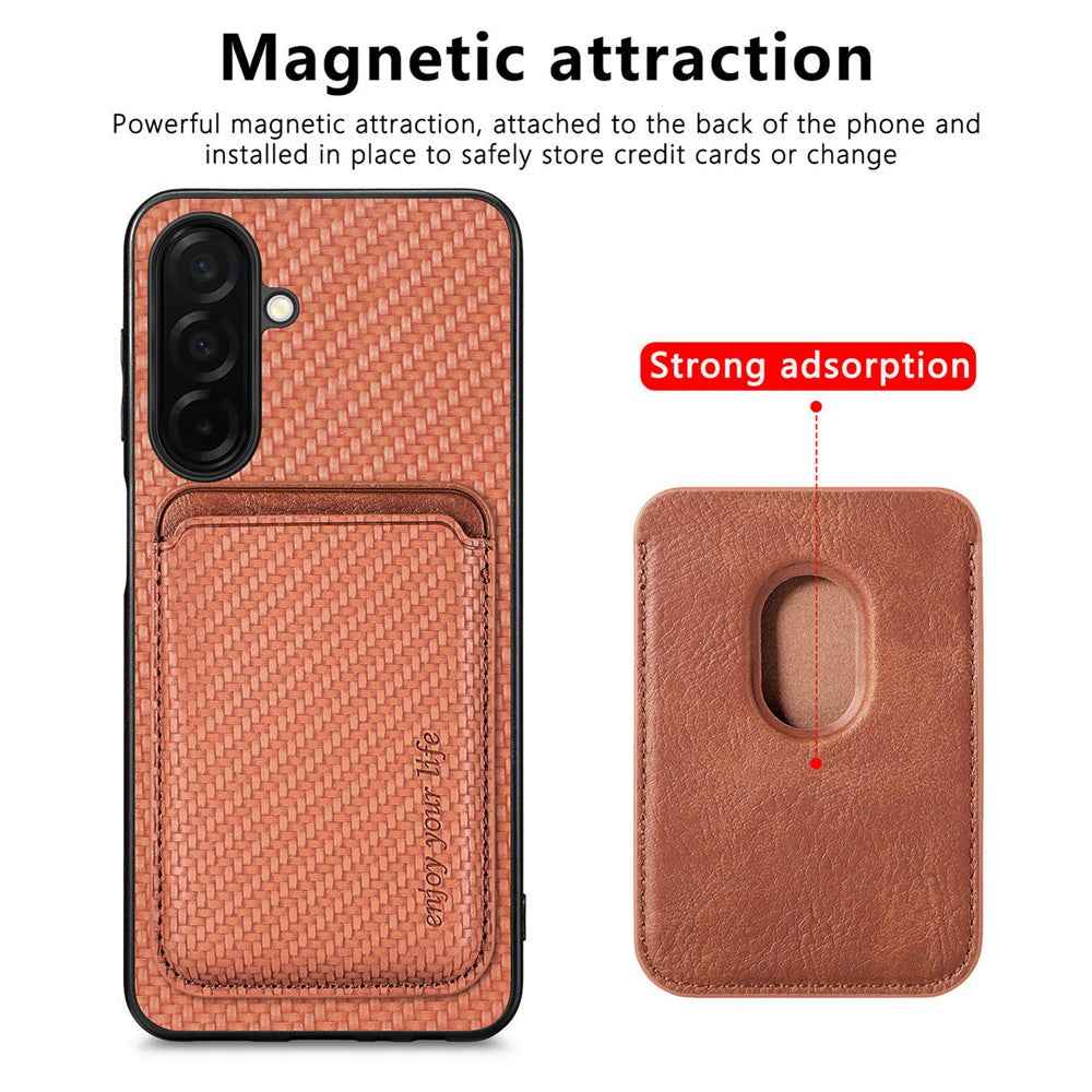 For Samsung Galaxy A57 5G Magnetic Case Detachable Card Holder Phone Back Cover - Brown