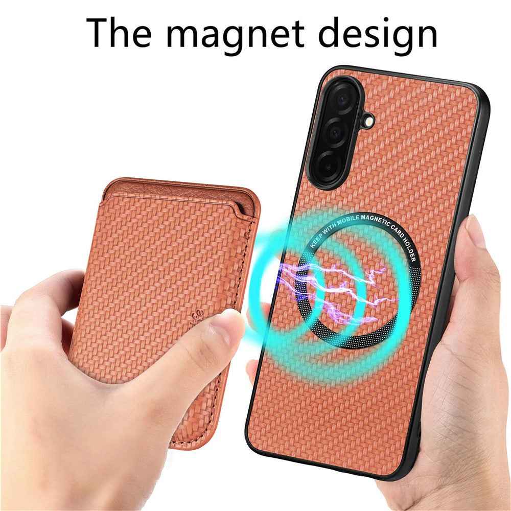 For Samsung Galaxy A57 5G Magnetic Case Detachable Card Holder Phone Back Cover - Brown