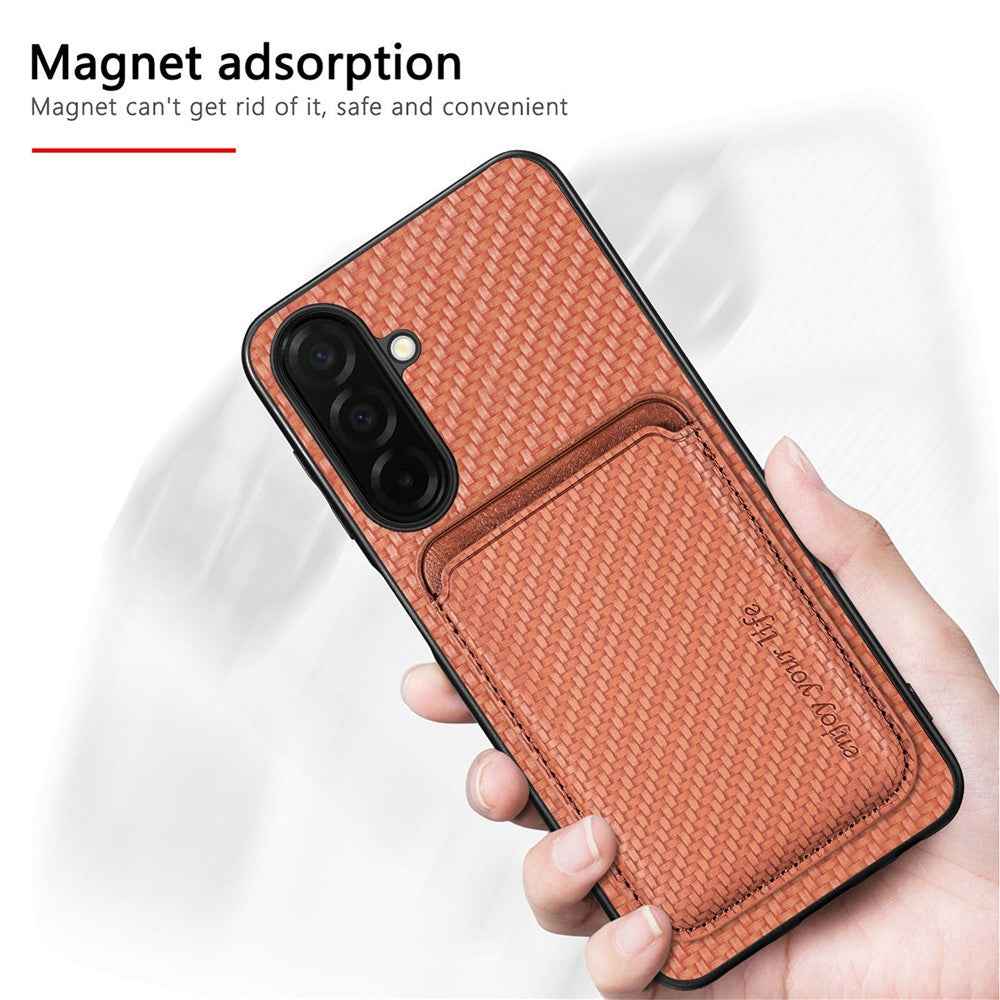 For Samsung Galaxy A57 5G Magnetic Case Detachable Card Holder Phone Back Cover - Brown