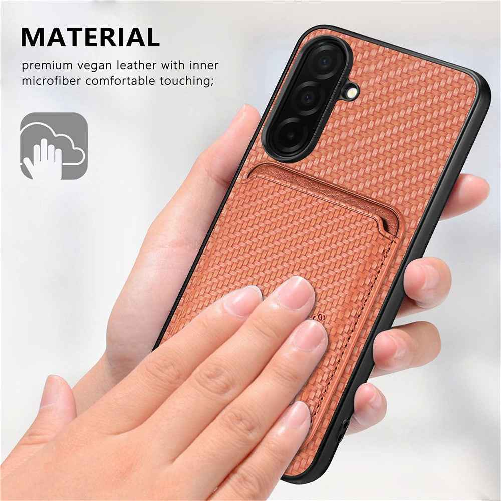 For Samsung Galaxy A57 5G Magnetic Case Detachable Card Holder Phone Back Cover - Brown