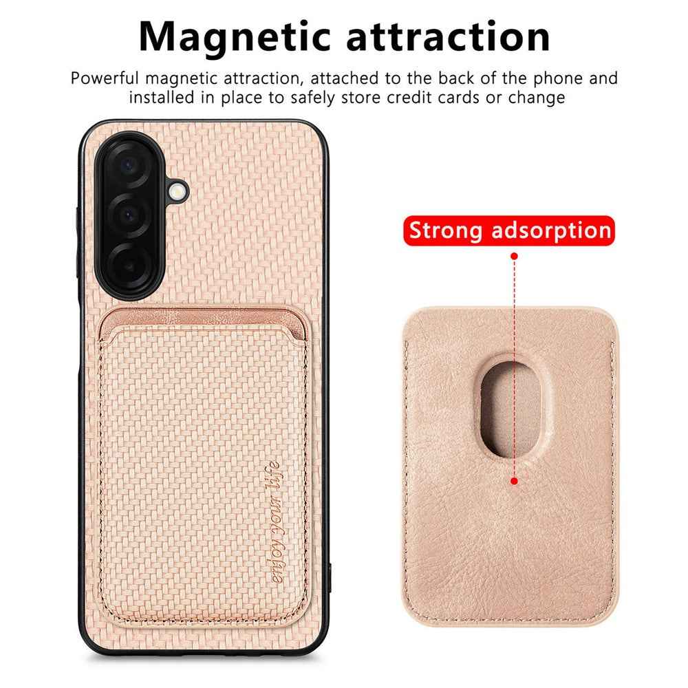 For Samsung Galaxy A57 5G Magnetic Case Detachable Card Holder Phone Back Cover - Beige