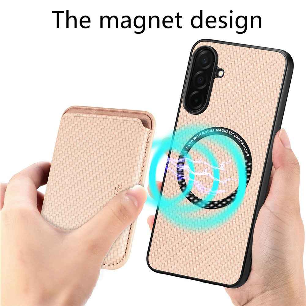 For Samsung Galaxy A57 5G Magnetic Case Detachable Card Holder Phone Back Cover - Beige