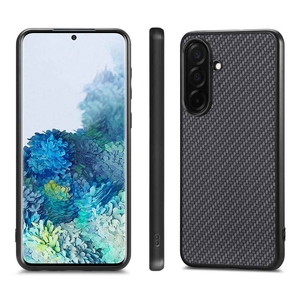 For Samsung Galaxy A57 5G Case Carbon Fiber Texture PU Leather + PC + TPU Phone Cover - Black