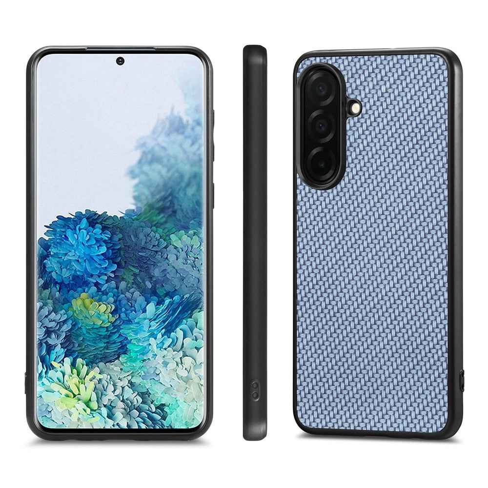 For Samsung Galaxy A57 5G Case Carbon Fiber Texture PU Leather + PC + TPU Phone Cover - Blue