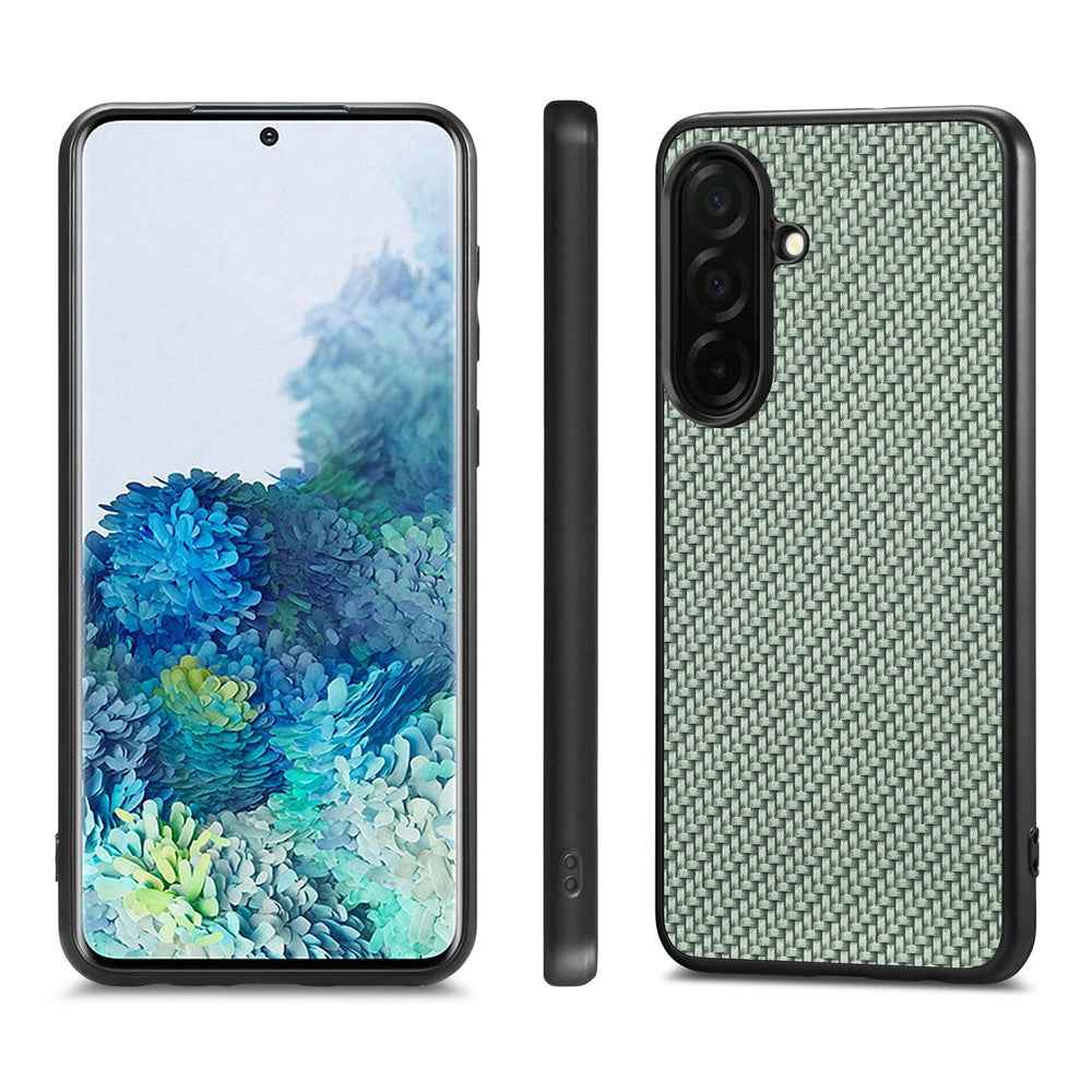For Samsung Galaxy A57 5G Case Carbon Fiber Texture PU Leather + PC + TPU Phone Cover - Green