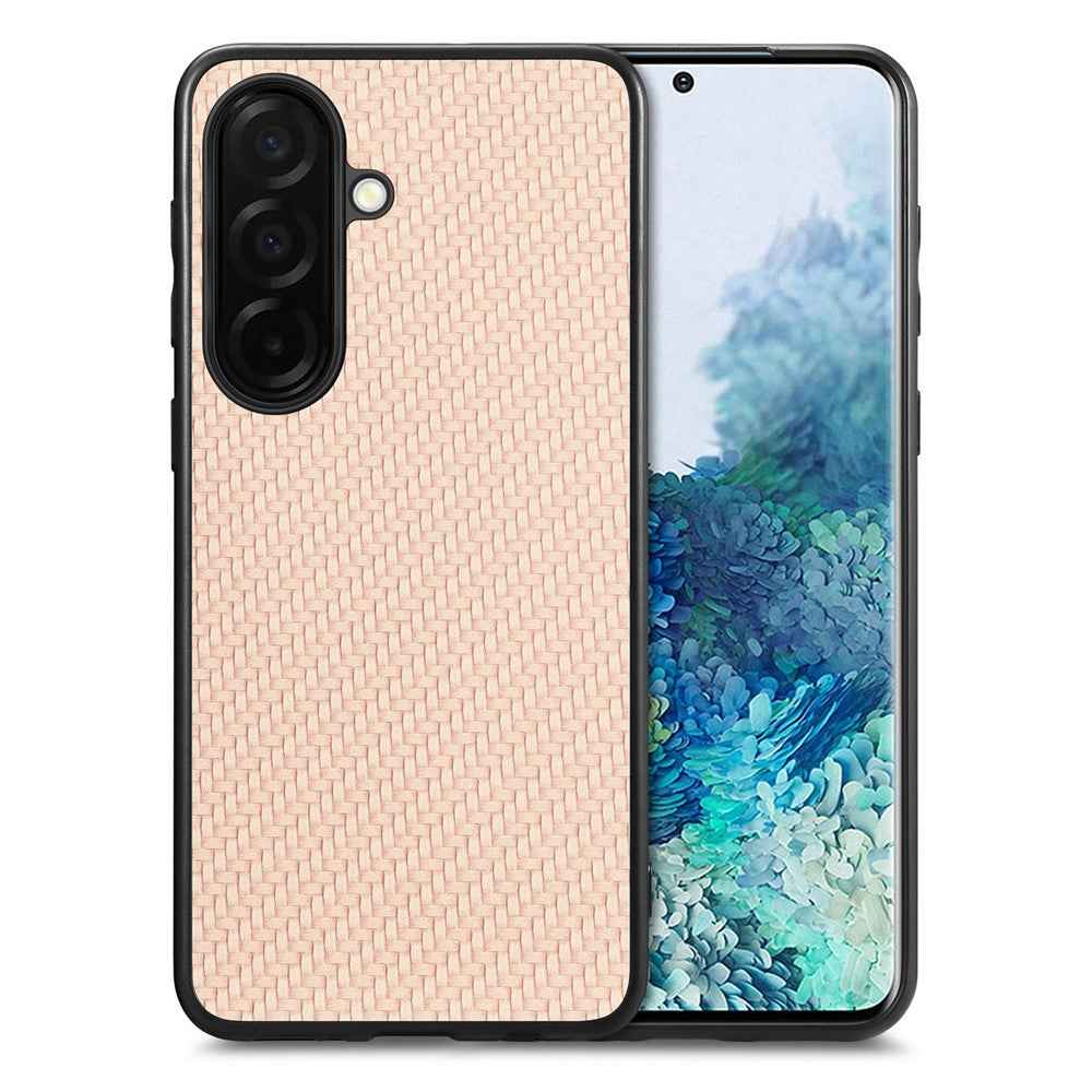 For Samsung Galaxy A57 5G Case Carbon Fiber Texture PU Leather + PC + TPU Phone Cover - Apricot