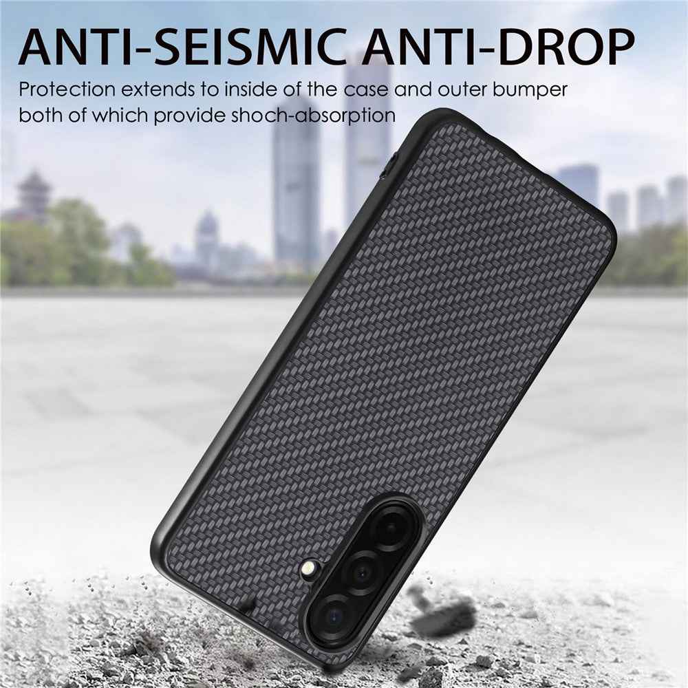 For Samsung Galaxy A57 5G Case Carbon Fiber Texture PU Leather + PC + TPU Phone Cover - Apricot