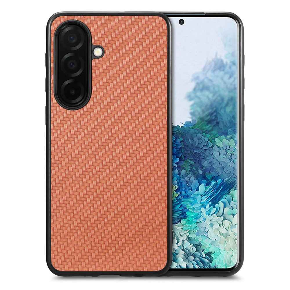 For Samsung Galaxy A57 5G Case Carbon Fiber Texture PU Leather + PC + TPU Phone Cover - Brown