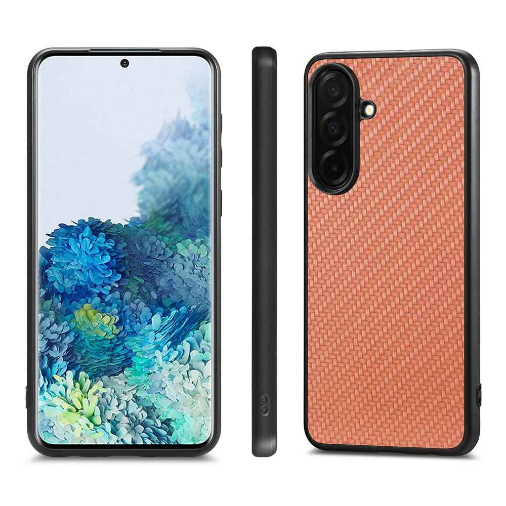 For Samsung Galaxy A57 5G Case Carbon Fiber Texture PU Leather + PC + TPU Phone Cover - Brown