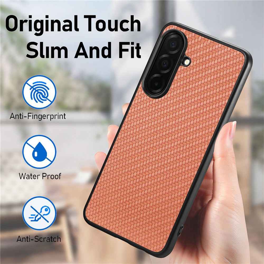 For Samsung Galaxy A57 5G Case Carbon Fiber Texture PU Leather + PC + TPU Phone Cover - Brown