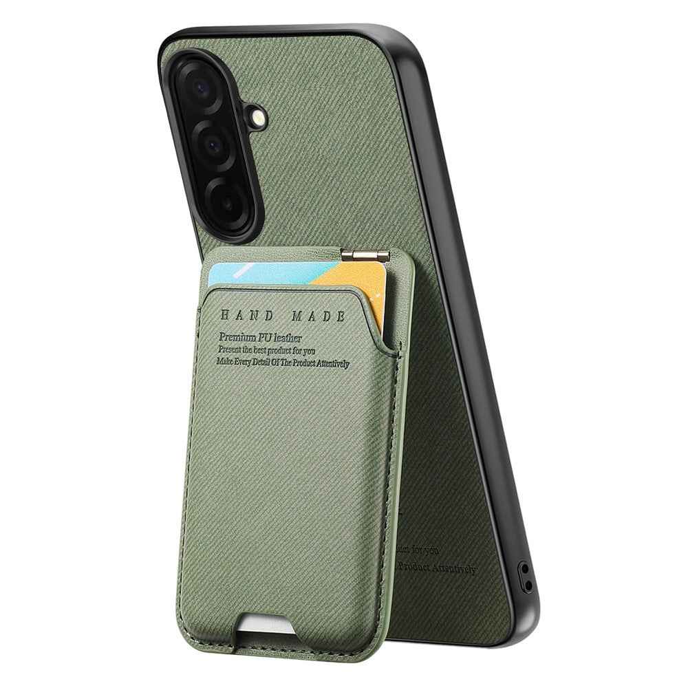 For Samsung Galaxy A57 5G Case Cloth Texture Leather + PC + TPU Phone Cover with Card Holder Kickstand - Green