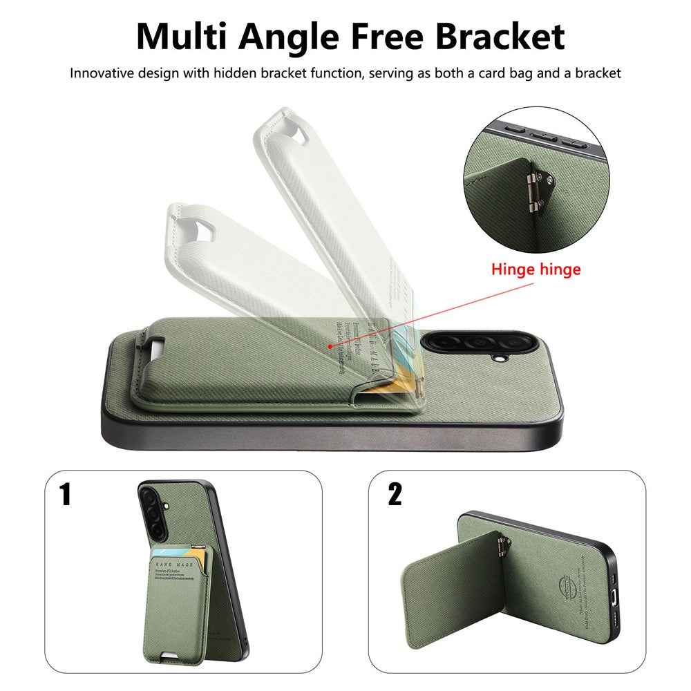 For Samsung Galaxy A57 5G Case Cloth Texture Leather + PC + TPU Phone Cover with Card Holder Kickstand - Green