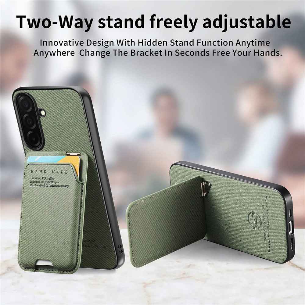 For Samsung Galaxy A57 5G Case Cloth Texture Leather + PC + TPU Phone Cover with Card Holder Kickstand - Green